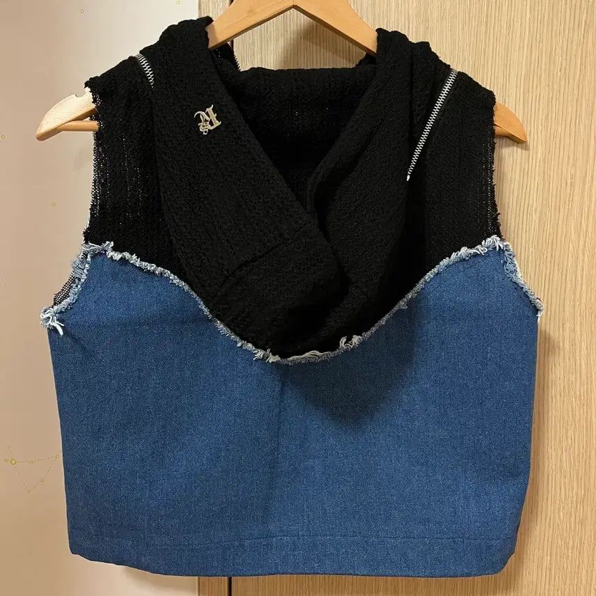 [BUNJANG] RSSC Knit Denim Hoodie Vest / 알에스에스씨 니트 데님 후드집업 베스트