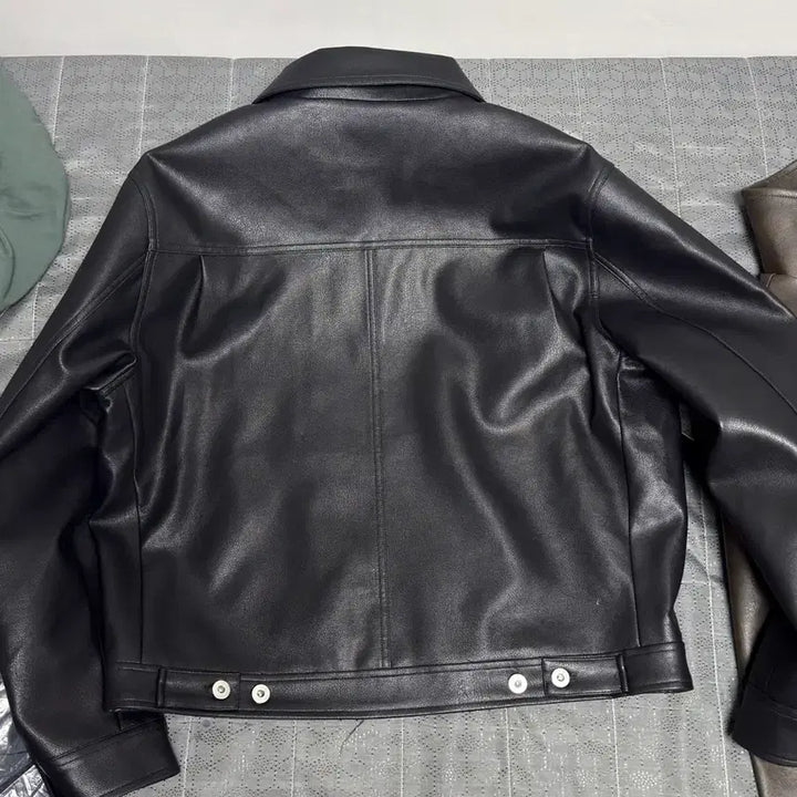 [BUNJANG] Black Leather Trucker Jacket / (새상품)블랙 가죽 트러커 자켓