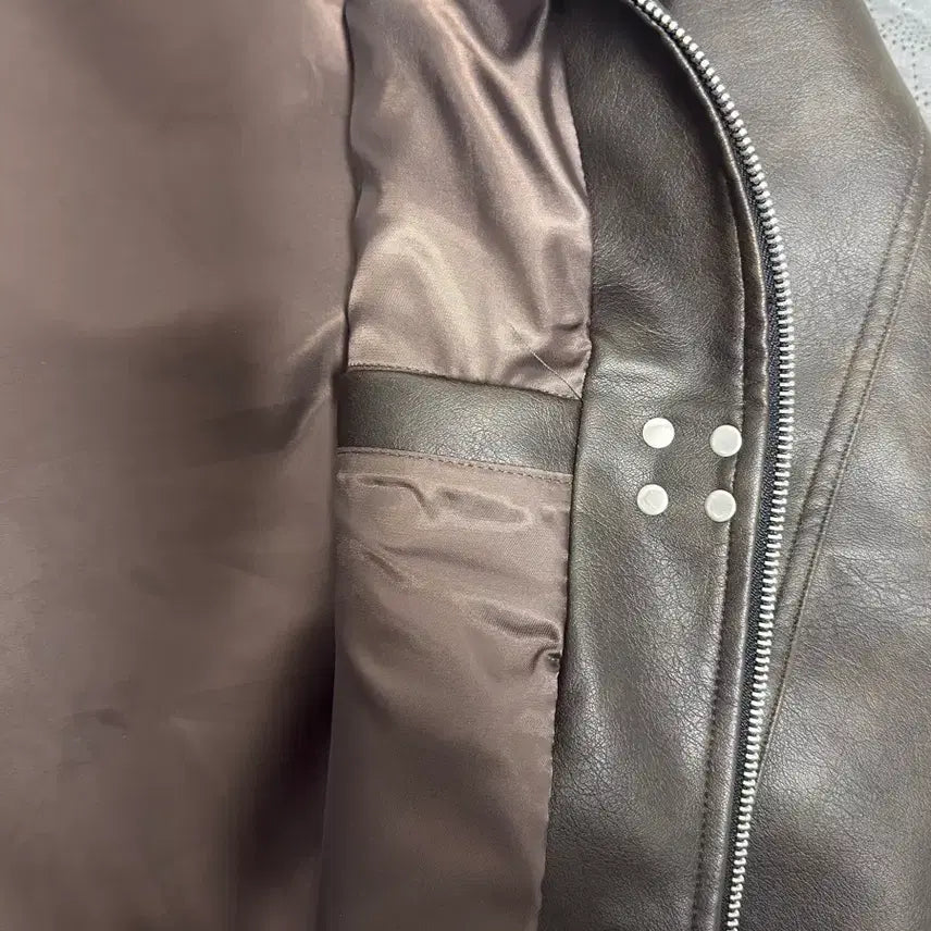 [BUNJANG] Brown Leather Trucker Hook Jacket / (새상품)브라운 가죽 트러커 후크 자켓