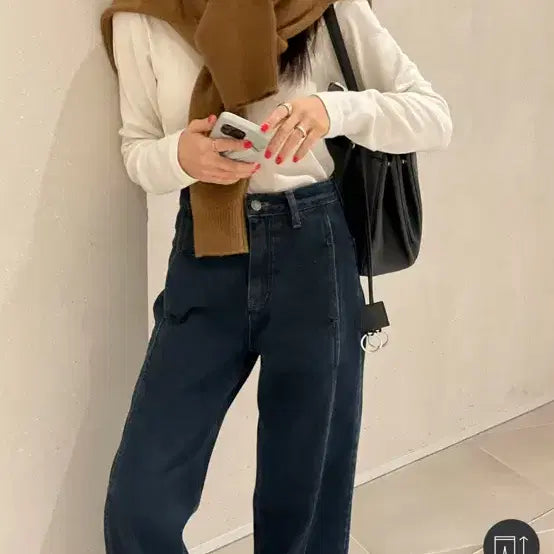 [BUNJANG] 로니엘 자체제작 기모 진청 와이드 데님 팬츠 / 로니엘 자체제작 기모 진청 와이드 데님 팬츠