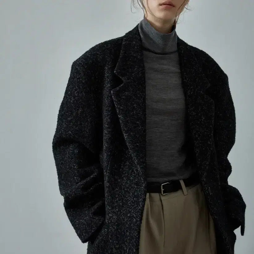 [BUNJANG] Facade Pattern Herringbone Blazer Coat Black S / 파사드패턴 헤링본 블레이저 코트 블랙 S (오버핏)