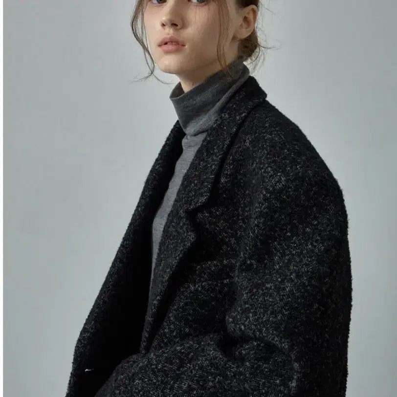 [BUNJANG] Facade Pattern Herringbone Blazer Coat Black S / 파사드패턴 헤링본 블레이저 코트 블랙 S (오버핏)