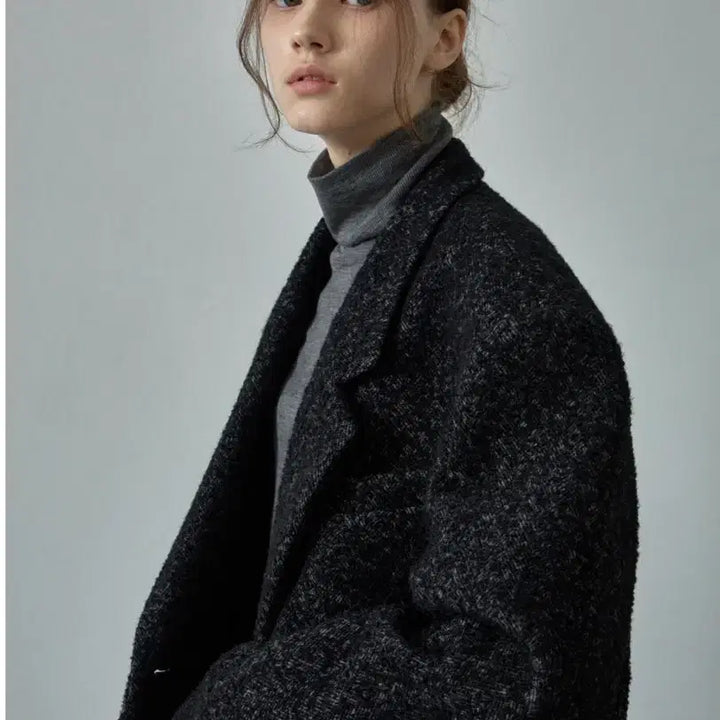 [BUNJANG] Facade Pattern Herringbone Blazer Coat Black S / 파사드패턴 헤링본 블레이저 코트 블랙 S (오버핏)