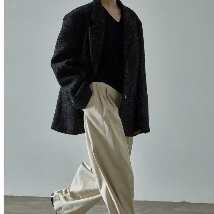 [BUNJANG] Facade Pattern Herringbone Blazer Coat Black S / 파사드패턴 헤링본 블레이저 코트 블랙 S (오버핏)