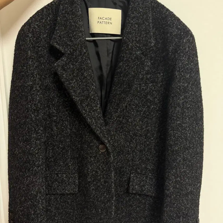 [BUNJANG] Facade Pattern Herringbone Blazer Coat Black S / 파사드패턴 헤링본 블레이저 코트 블랙 S (오버핏)