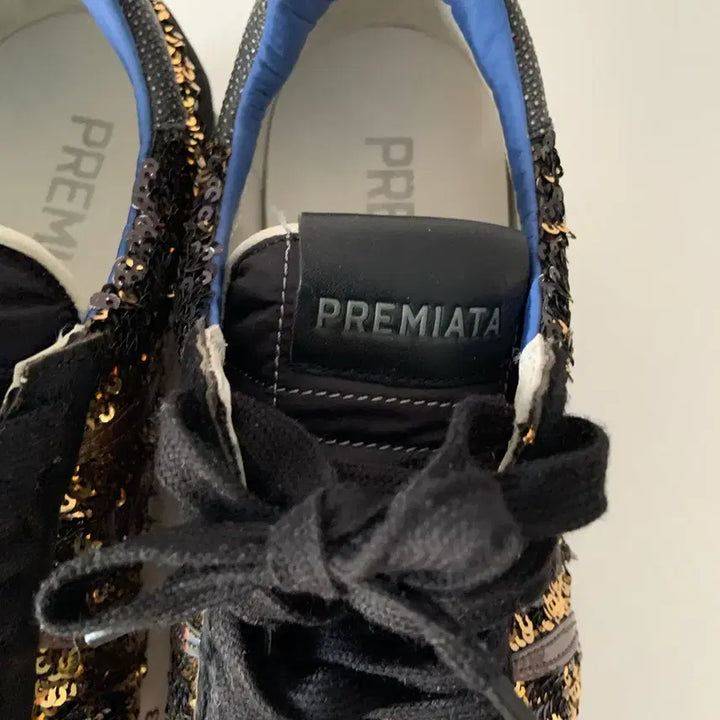 [BUNJANG] Premiata Sequin Sneakers / 220 프리미아타 스팽글 운동화 블랙/골드