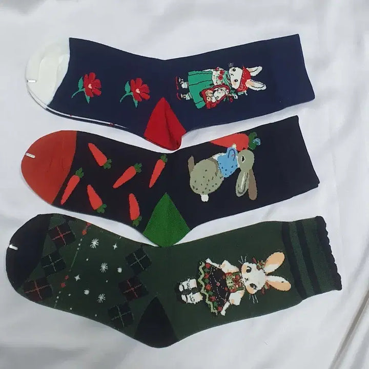 [BUNJANG] Rabbit Flower Carrot Socks / 개당가격이예요~ 그린 블루 토끼 꽃 당근 체크 스트라이프 양말