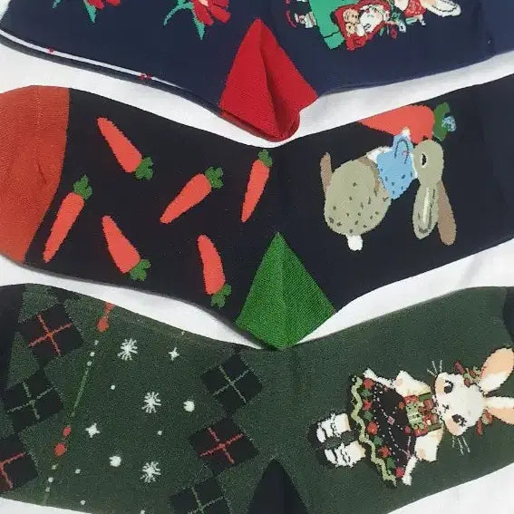 [BUNJANG] Rabbit Flower Carrot Socks / 개당가격이예요~ 그린 블루 토끼 꽃 당근 체크 스트라이프 양말