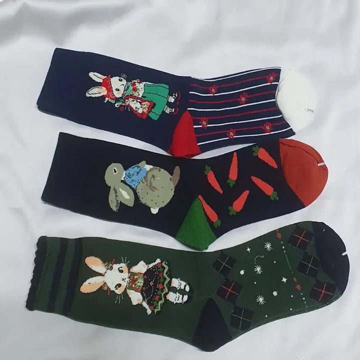 [BUNJANG] Rabbit Flower Carrot Socks / 개당가격이예요~ 그린 블루 토끼 꽃 당근 체크 스트라이프 양말