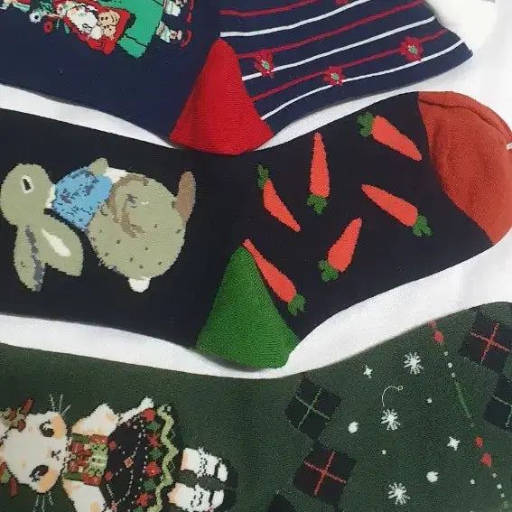 [BUNJANG] Rabbit Flower Carrot Socks / 개당가격이예요~ 그린 블루 토끼 꽃 당근 체크 스트라이프 양말