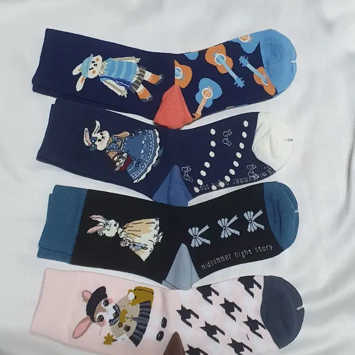[BUNJANG] Rabbit Dot Ribbon Socks / 개당가격이예요~ 블루 네이비 핑크 토끼 도트 리본 기타 양말