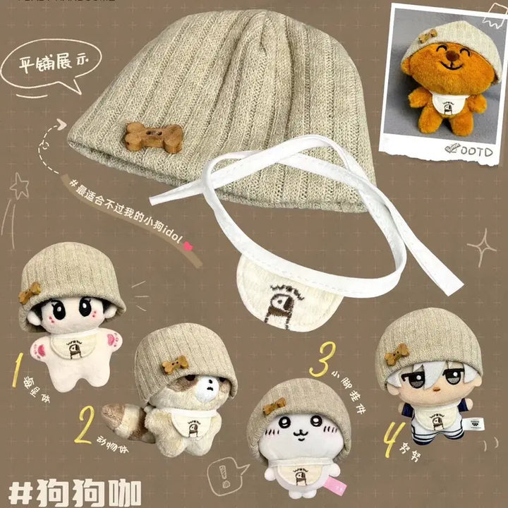 [BUNJANG] 10cm Doll Outfit Beanie Hat & Bib Set / (3종 일괄)10cm 인형옷 모자 비니+턱받이 새상품