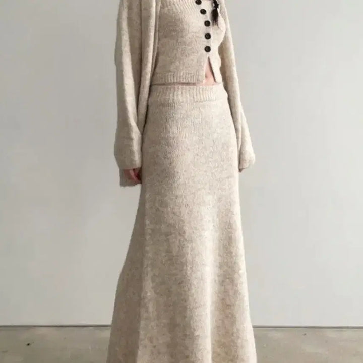 [BUNJANG] Adelio Charcoal Set (Cardigan + Top + Skirt) / 아델리오 가디건+탑+스커트 셋업
