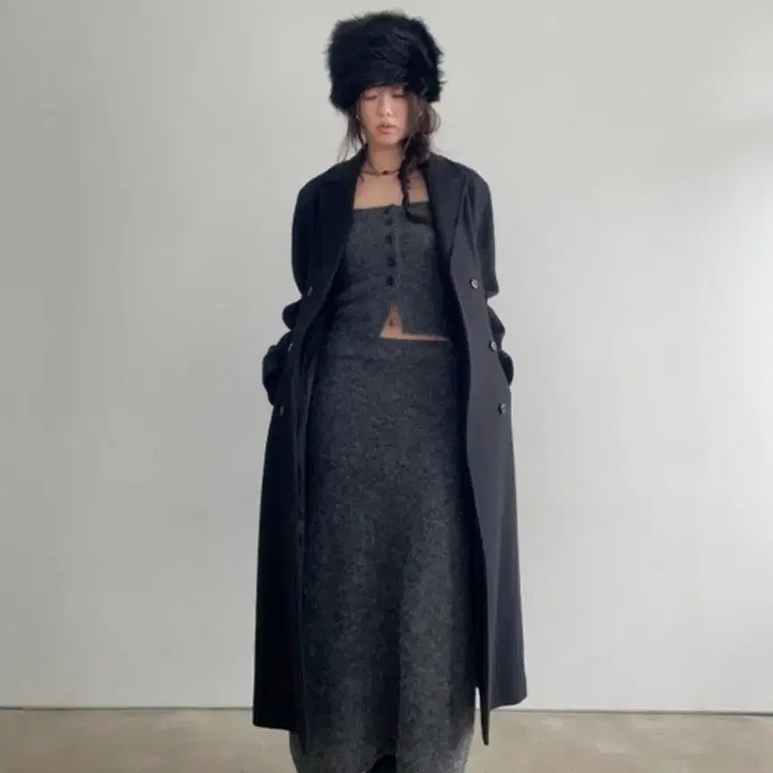 [BUNJANG] Adelio Charcoal Set (Cardigan + Top + Skirt) / 아델리오 가디건+탑+스커트 셋업