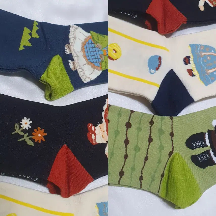 [BUNJANG] Cat Flower Heart Tea Time Socks / 개당가격이예요~ 그린 블루 라이트베이지 고양이 꽃 하트 티타임 양말