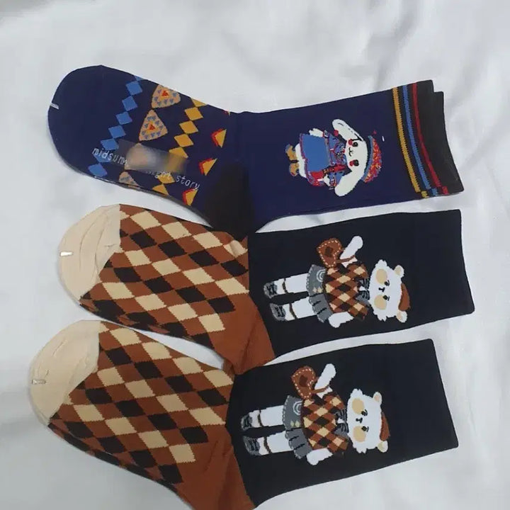 [BUNJANG] Navy Brown Cat Square Check Socks / 개당가격이예요~ 네이비 브라운 고양이 사각형 체크 양말