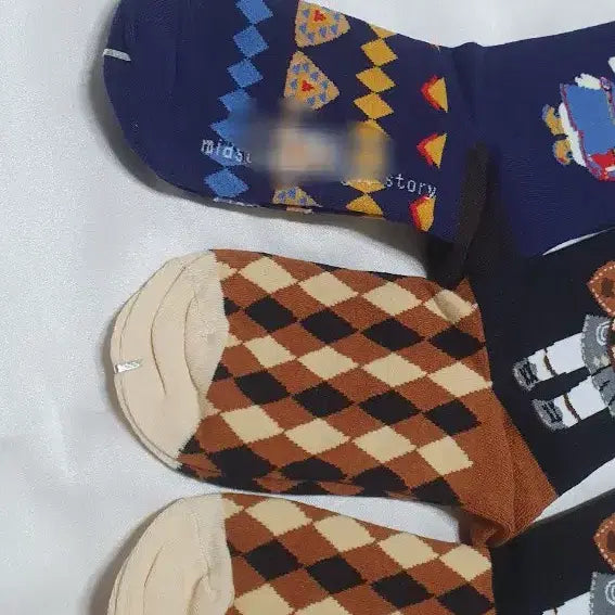 [BUNJANG] Navy Brown Cat Square Check Socks / 개당가격이예요~ 네이비 브라운 고양이 사각형 체크 양말