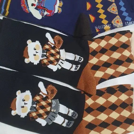 [BUNJANG] Navy Brown Cat Square Check Socks / 개당가격이예요~ 네이비 브라운 고양이 사각형 체크 양말