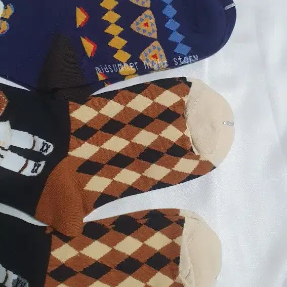 [BUNJANG] Navy Brown Cat Square Check Socks / 개당가격이예요~ 네이비 브라운 고양이 사각형 체크 양말