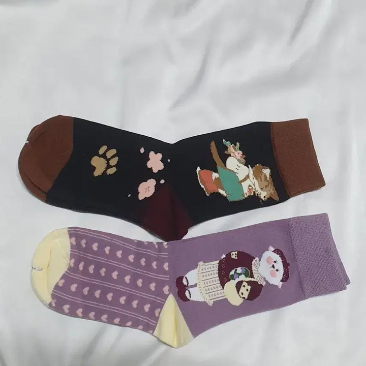 [BUNJANG] Purple Red Wine Cat Rabbit Socks / 개당가격이예요~ 퍼플 레드와인 고양이 토끼 하트 발자국 양말