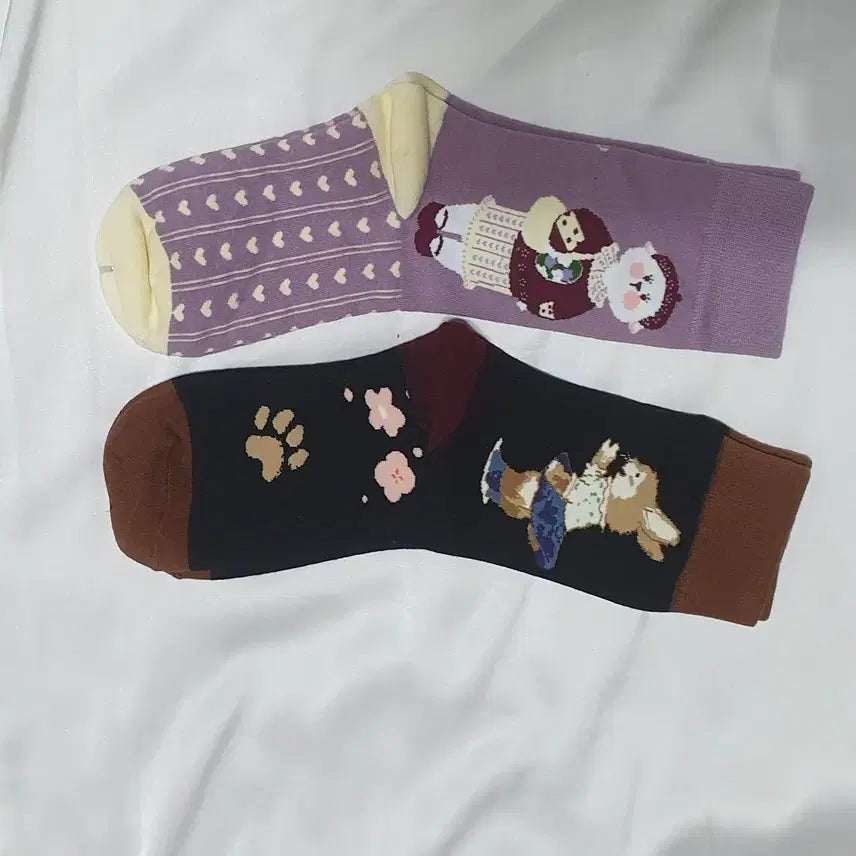 [BUNJANG] Purple Red Wine Cat Rabbit Socks / 개당가격이예요~ 퍼플 레드와인 고양이 토끼 하트 발자국 양말