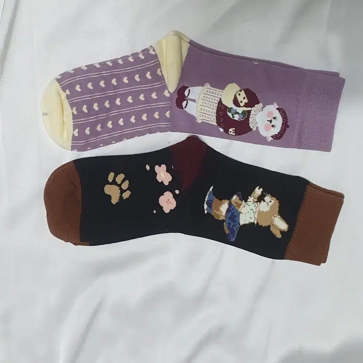 [BUNJANG] Purple Red Wine Cat Rabbit Socks / 개당가격이예요~ 퍼플 레드와인 고양이 토끼 하트 발자국 양말