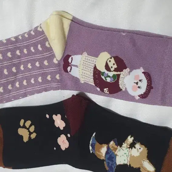 [BUNJANG] Purple Red Wine Cat Rabbit Socks / 개당가격이예요~ 퍼플 레드와인 고양이 토끼 하트 발자국 양말