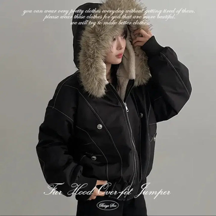 [BUNJANG] Beige Soo Faux Fur Hooded Parka Jacket / 베이지수 퍼 후드 야상 점퍼