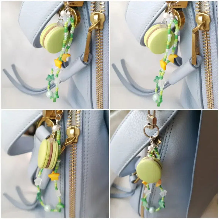 [BUNJANG] Handmade Green Macaron Bead Keyring / 핸드메이드 그린 마카롱 비즈 키링