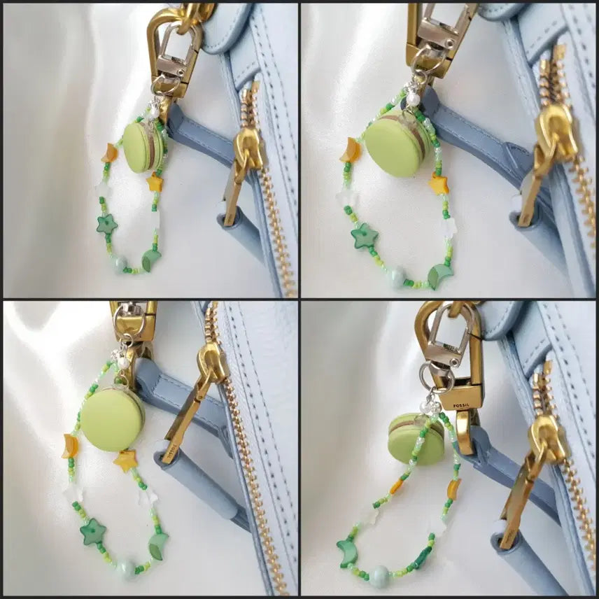 [BUNJANG] Handmade Green Macaron Bead Keyring / 핸드메이드 그린 마카롱 비즈 키링