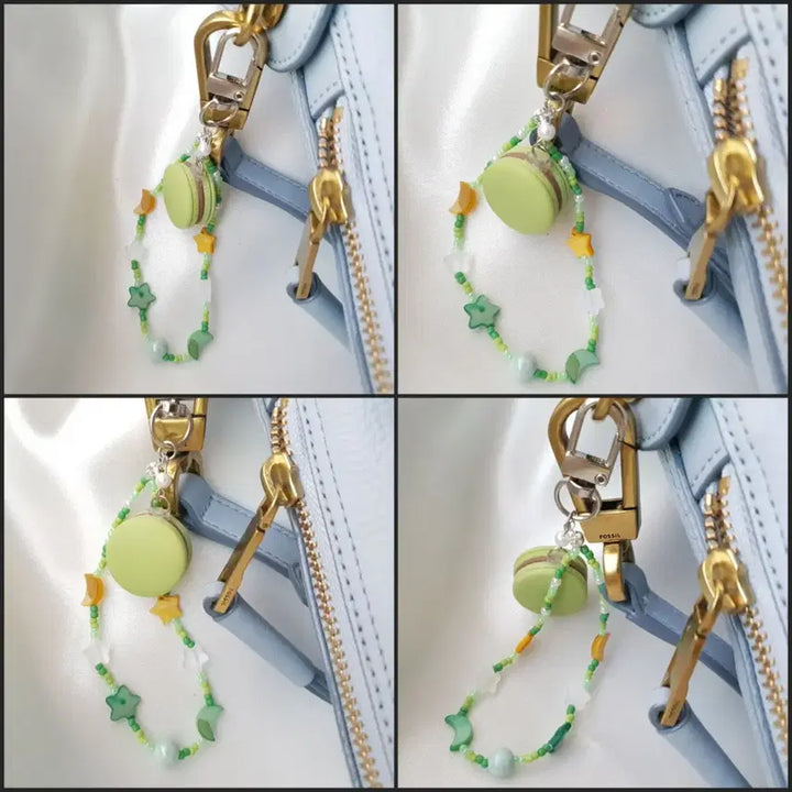 [BUNJANG] Handmade Green Macaron Bead Keyring / 핸드메이드 그린 마카롱 비즈 키링