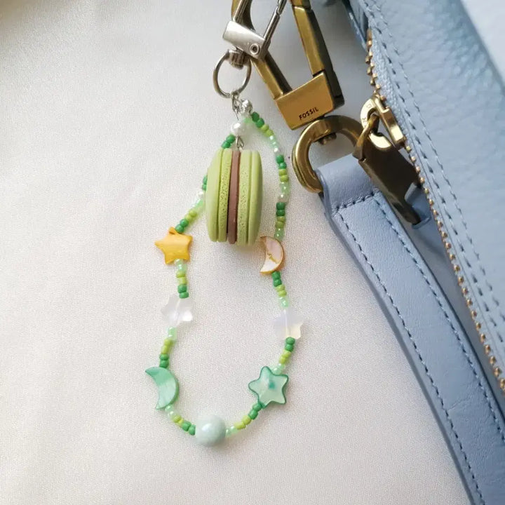 [BUNJANG] Handmade Green Macaron Bead Keyring / 핸드메이드 그린 마카롱 비즈 키링