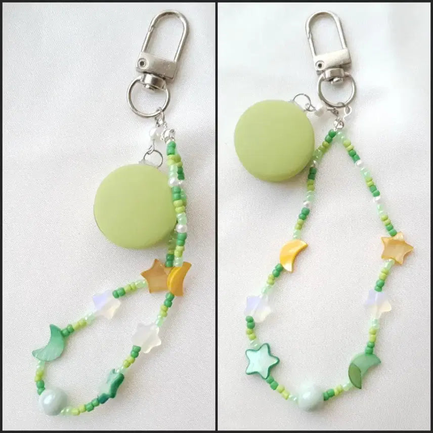 [BUNJANG] Handmade Green Macaron Bead Keyring / 핸드메이드 그린 마카롱 비즈 키링