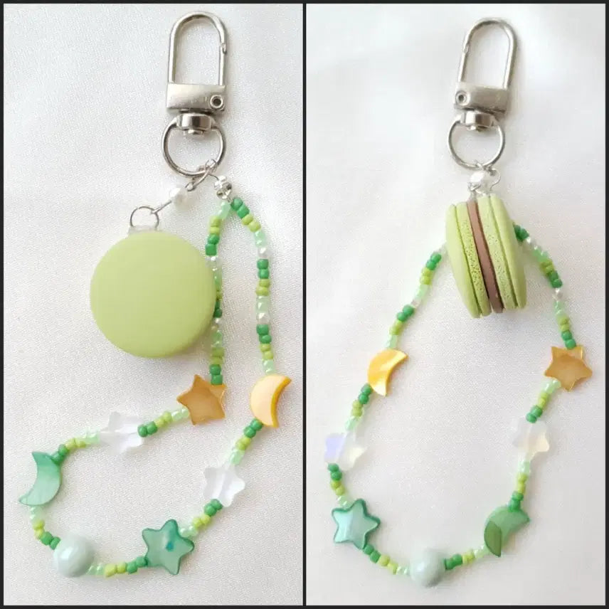 [BUNJANG] Handmade Green Macaron Bead Keyring / 핸드메이드 그린 마카롱 비즈 키링