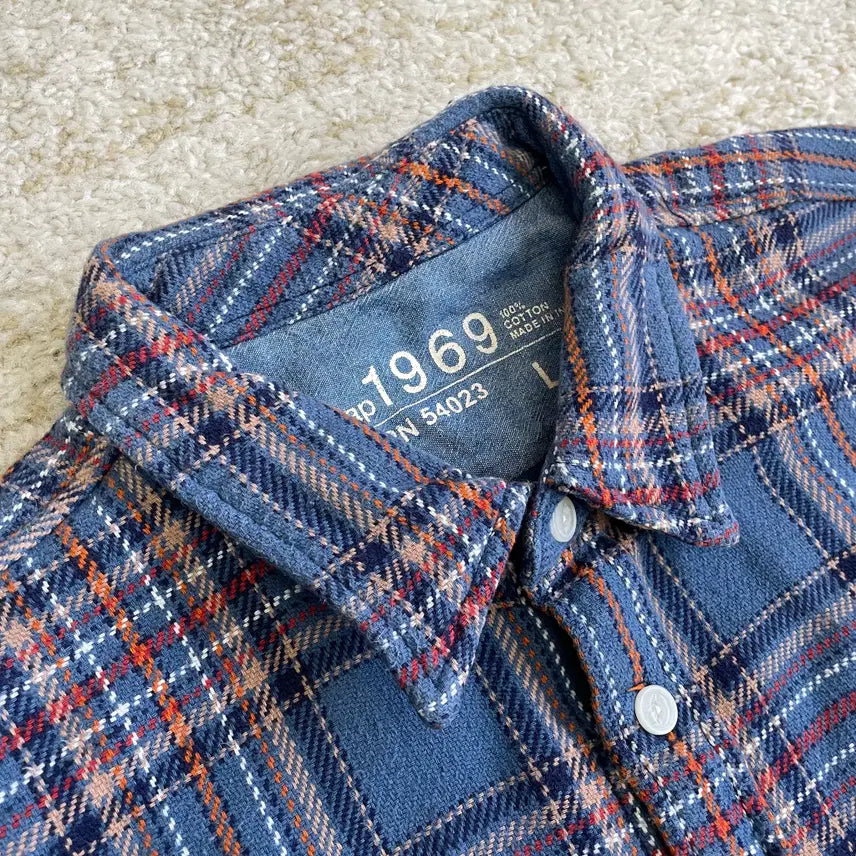[BUNJANG] GAP 1969 Flannel Blue Pattern Shirt / [L] 00s 갭 GAP 플란넬 블루 패턴 셔츠