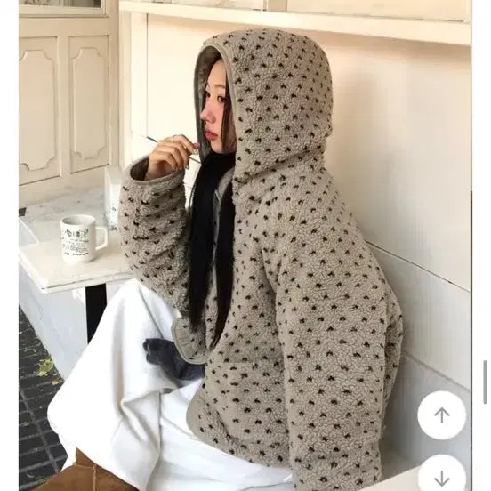 [BUNJANG] Beidelli Beige Sherpa Fleece Jacket / 새상품) 하트 도트 양털 점퍼 베이델리 지그재그 에이블리 뽀글이