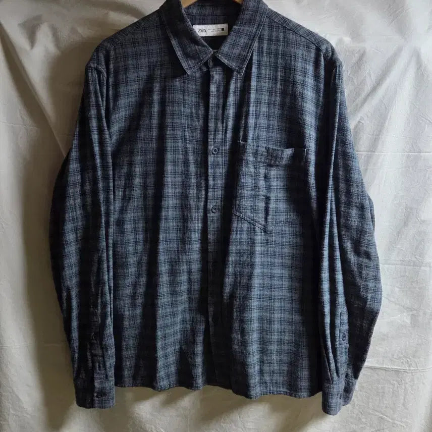 [BUNJANG] ZARA Blue Check Cotton Shirt L / 자라 ZARA 블루 체크 코튼 셔츠 L
