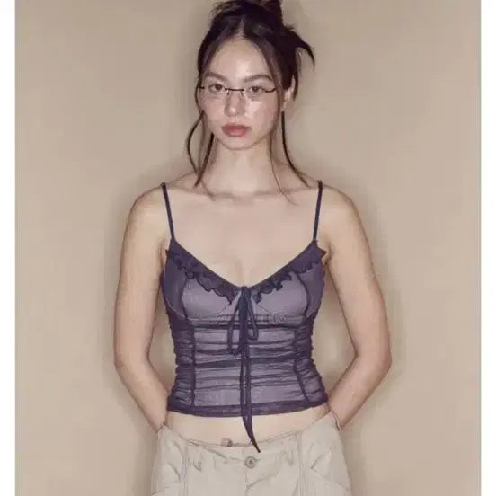 [BUNJANG] Please No Follow Isabelle Shirring Top Charcoal / (새상품) 플리즈노팔로우 플노팔 이자벨 셔링 탑 나시 차콜