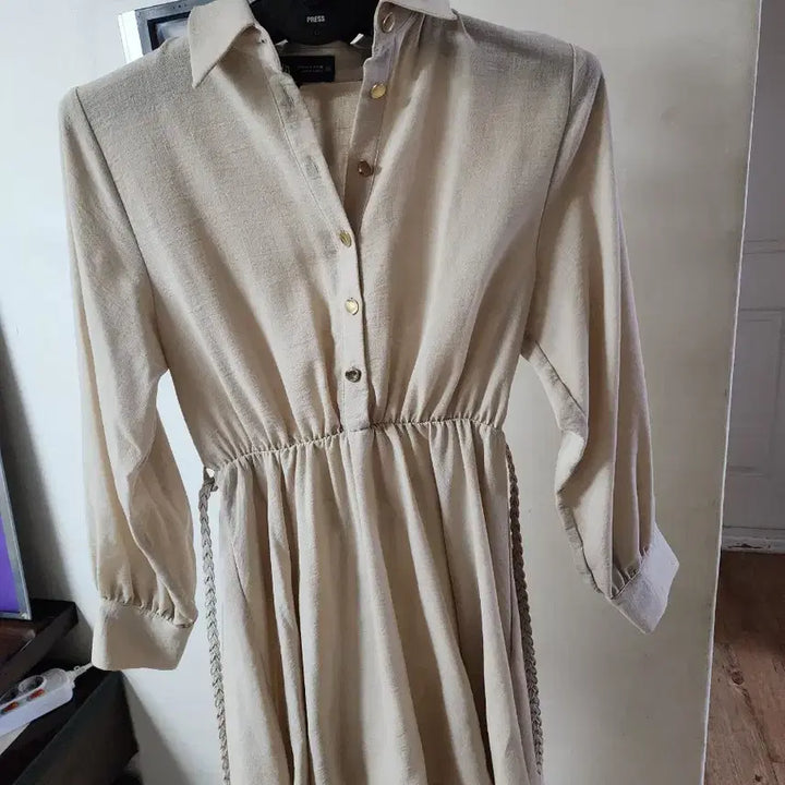 [BUNJANG] ZARA Beige Mini Shirt Dress / 자라 베이지 셔츠 미니 원피스