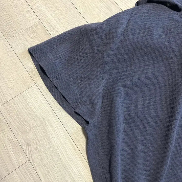 [BUNJANG] System Lettering Embroidered Hoodie Knit Top / 22년 한섬 시스템 SYSTEM 레터링 자수 후드 니트 탑 반팔돌먼 차콜