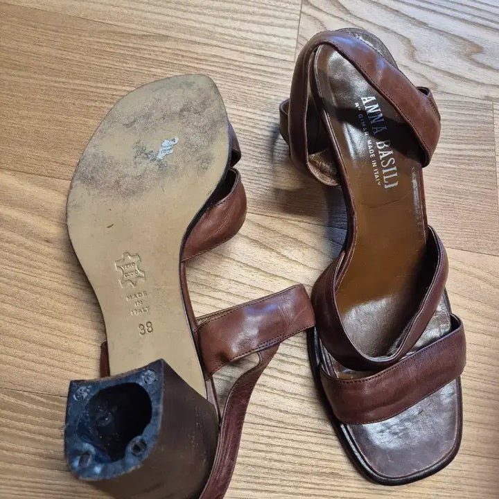 [BUNJANG] ANNA BASILI Brown Leather Sandal Heels / ANNA BASILI 브라운 레더 샌들힐 240-245