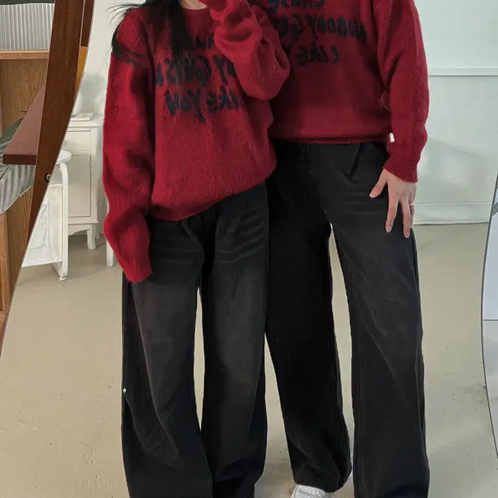 [BUNJANG] Unisex Lettering Brush Knit Sweater / [당일출고] 레터링 브러쉬 니트 커플룩 데일리룩 남녀공용