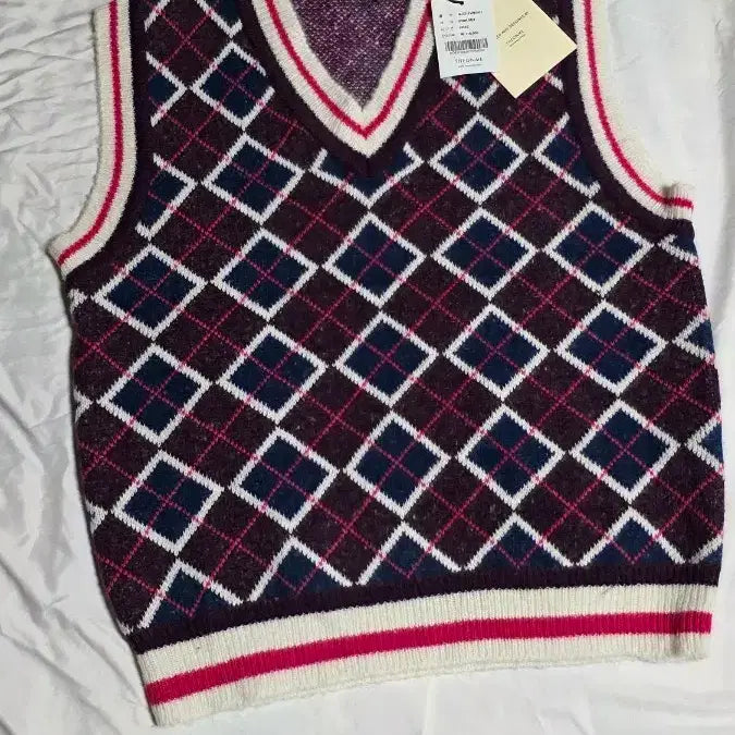 [BUNJANG] Argyle Check Knit Vest / (새 상품) 아가일 체크 니트 조끼 프리사이즈 택비포함