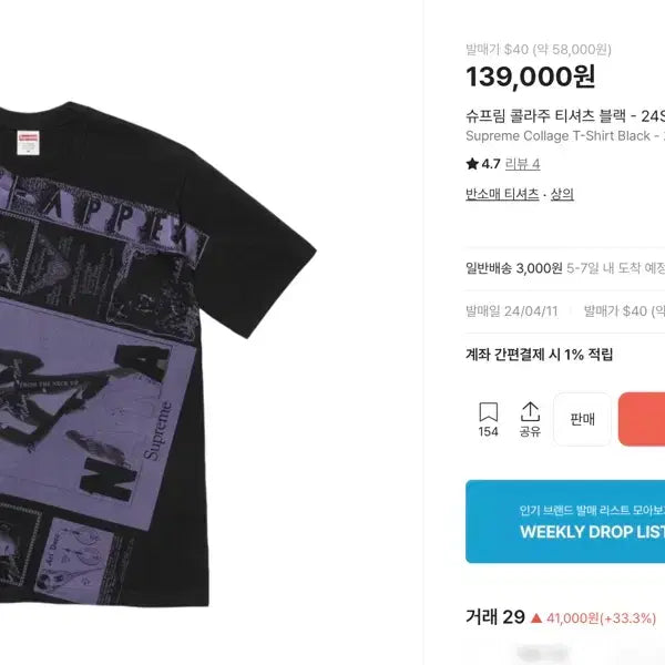 [BUNJANG] Supreme Collage T-shirt 24SS / [L]슈프림 콜라주 티 24SS 새제품