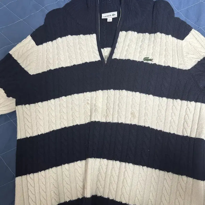 [BUNJANG] Lacoste Cable Knit Cardigan / 라코스테 케이블 니트 가디건 스트라이프 5사이즈 105팔아요