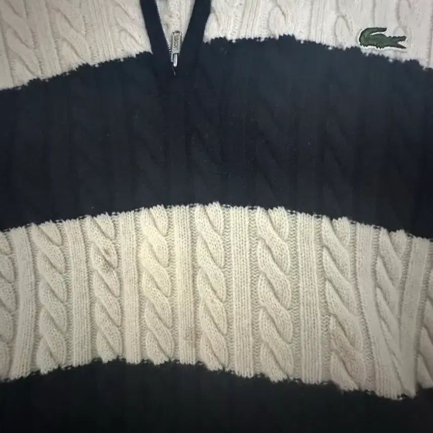 [BUNJANG] Lacoste Cable Knit Cardigan / 라코스테 케이블 니트 가디건 스트라이프 5사이즈 105팔아요