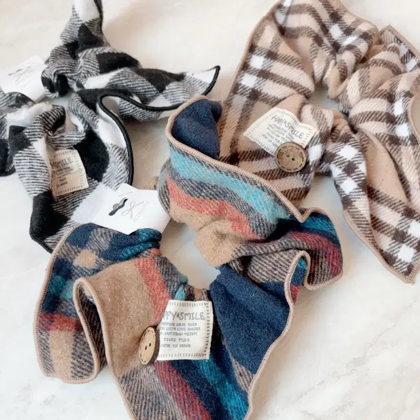 [BUNJANG] Big Size Check Pattern Hair Tie / [개당]사각 체크 단추참 여자 감성 빅사이즈 겨울 곱창밴드머리끈