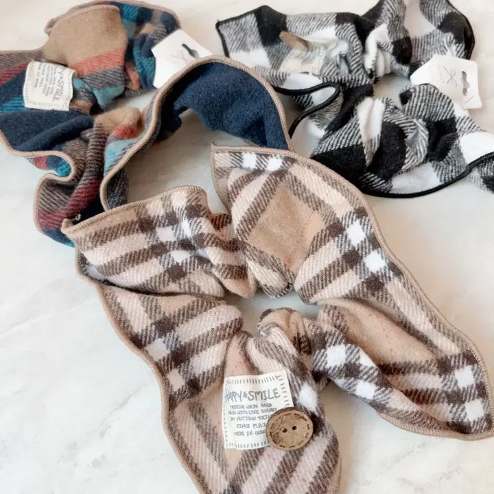 [BUNJANG] Big Size Check Pattern Hair Tie / [개당]사각 체크 단추참 여자 감성 빅사이즈 겨울 곱창밴드머리끈