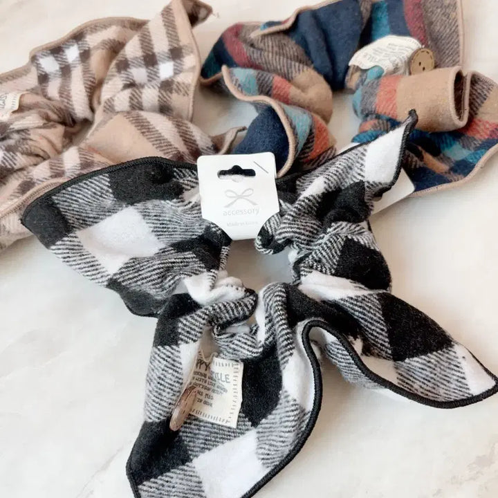 [BUNJANG] Big Size Check Pattern Hair Tie / [개당]사각 체크 단추참 여자 감성 빅사이즈 겨울 곱창밴드머리끈
