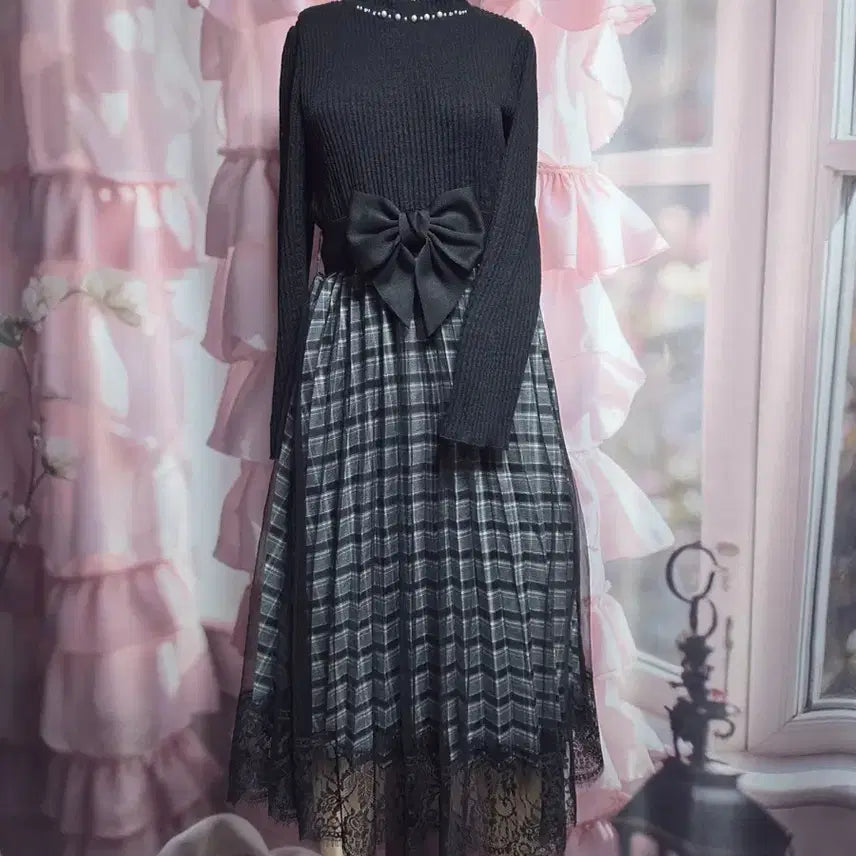 [BUNJANG] Axispharm Chiffon Layered Two-Layer Skirt Dress / 엑시즈팜 쉬폰 레이어드 2중치마 원피스 (벨트 포함)